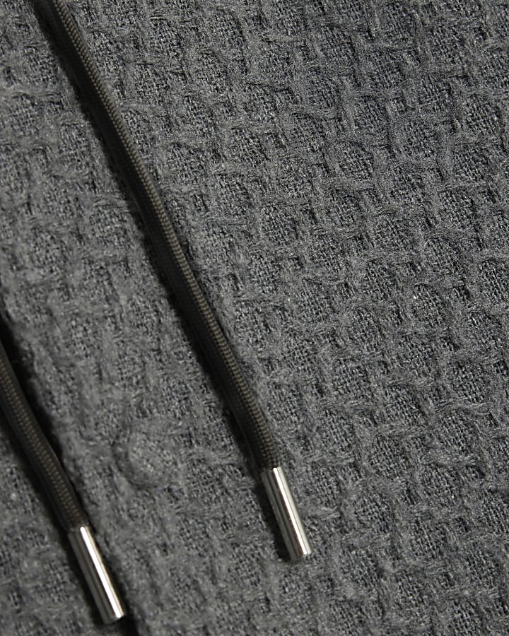 Grey Textured Wool Bomber Jacket