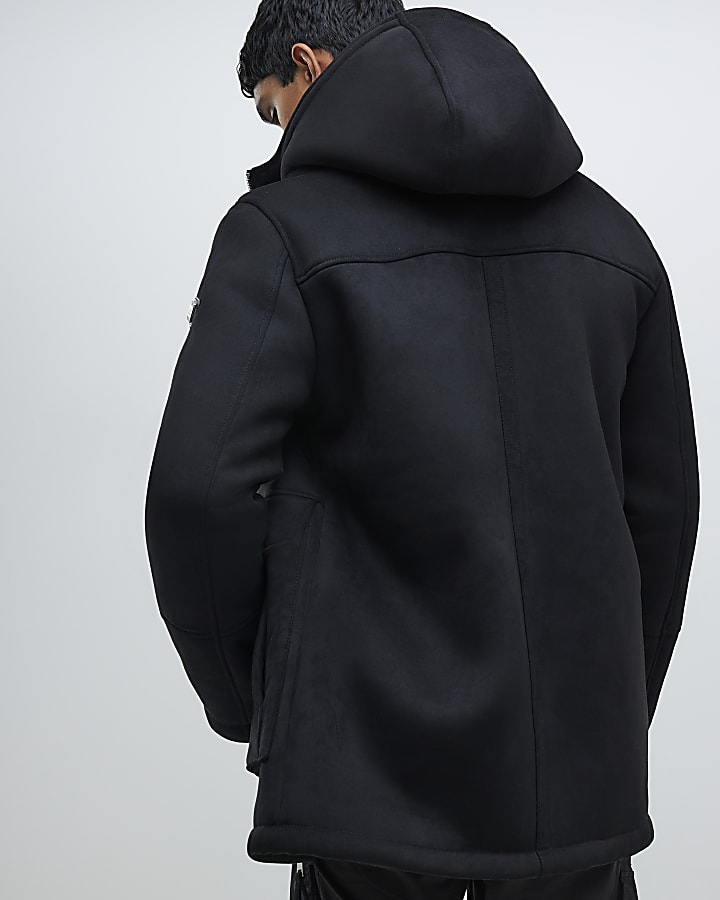 Black Hooded Shearling Coat