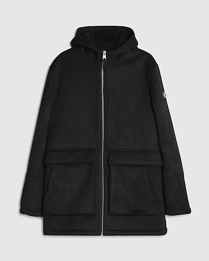 Black Hooded Shearling Coat