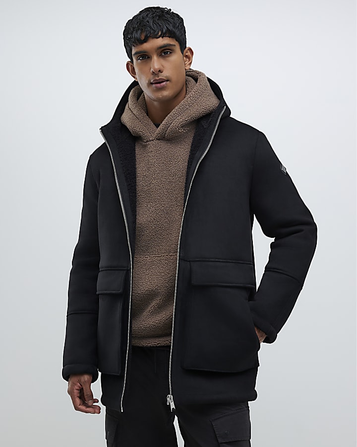 Black Hooded Shearling Coat