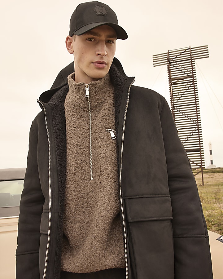 Black Hooded Shearling Coat