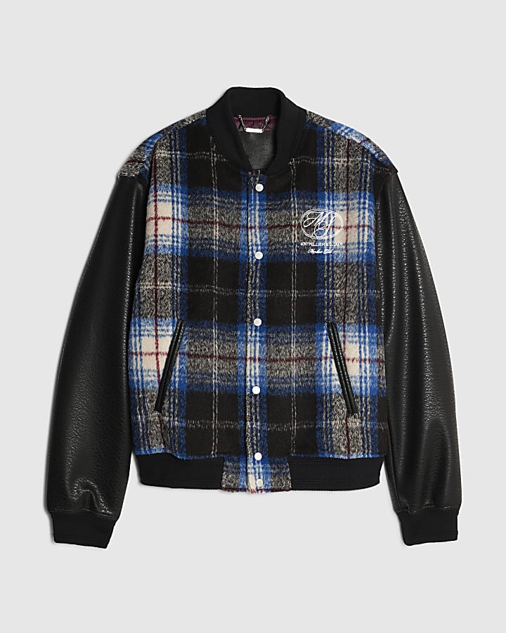 Black Check Varsity Bomber Jacket