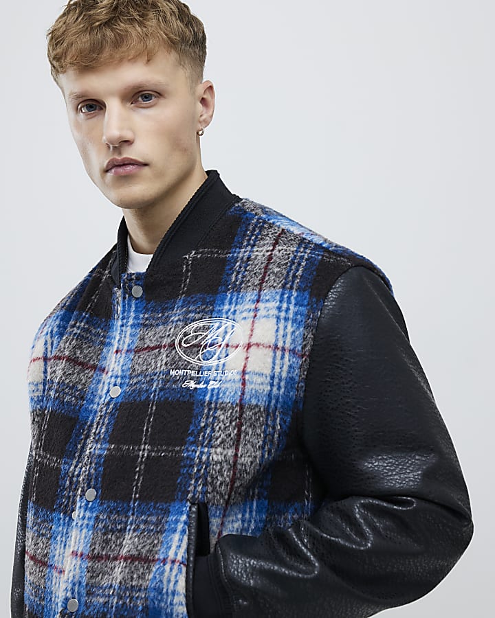 Black Check Varsity Bomber Jacket