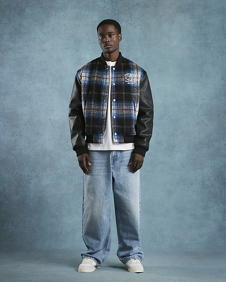 Black Check Varsity Bomber Jacket
