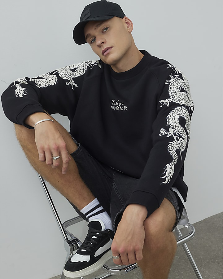 Black Japanese Dragon Long Sleeve Sweatshirt