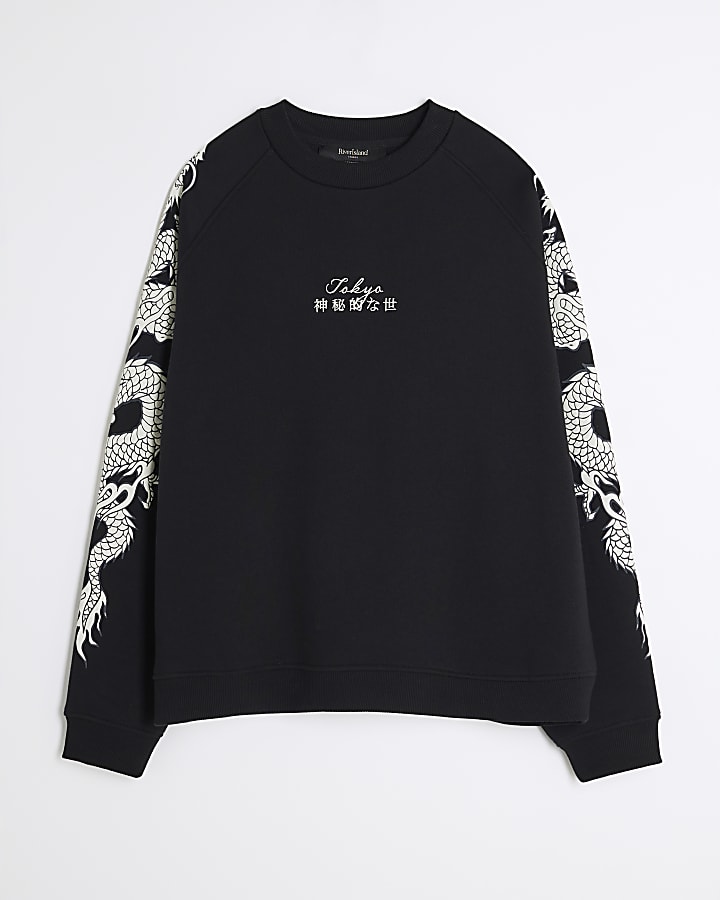 Black Japanese Dragon Long Sleeve Sweatshirt