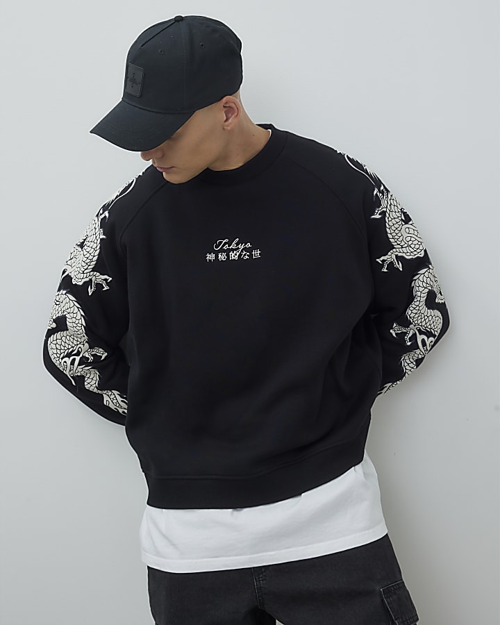 Black Japanese Dragon Long Sleeve Sweatshirt