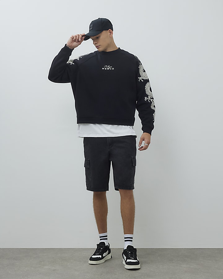 Black Japanese Dragon Long Sleeve Sweatshirt