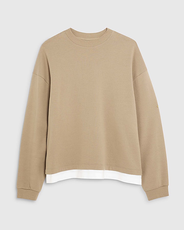 Brown Oversized Fit Double Layer Sweatshirt