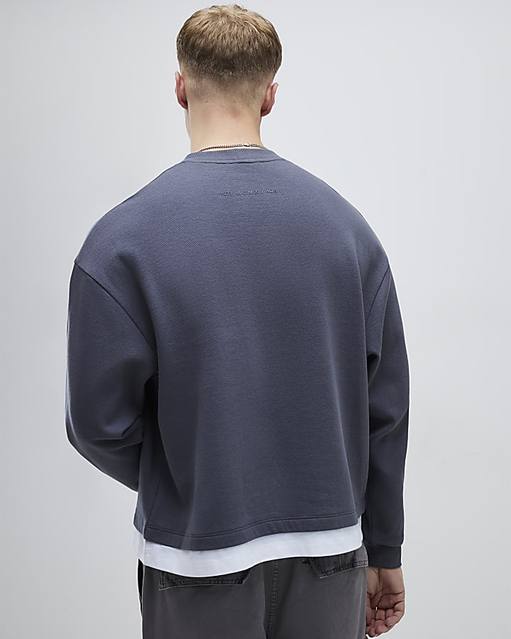 Grey Oversized Fit Double Layer Sweatshirt