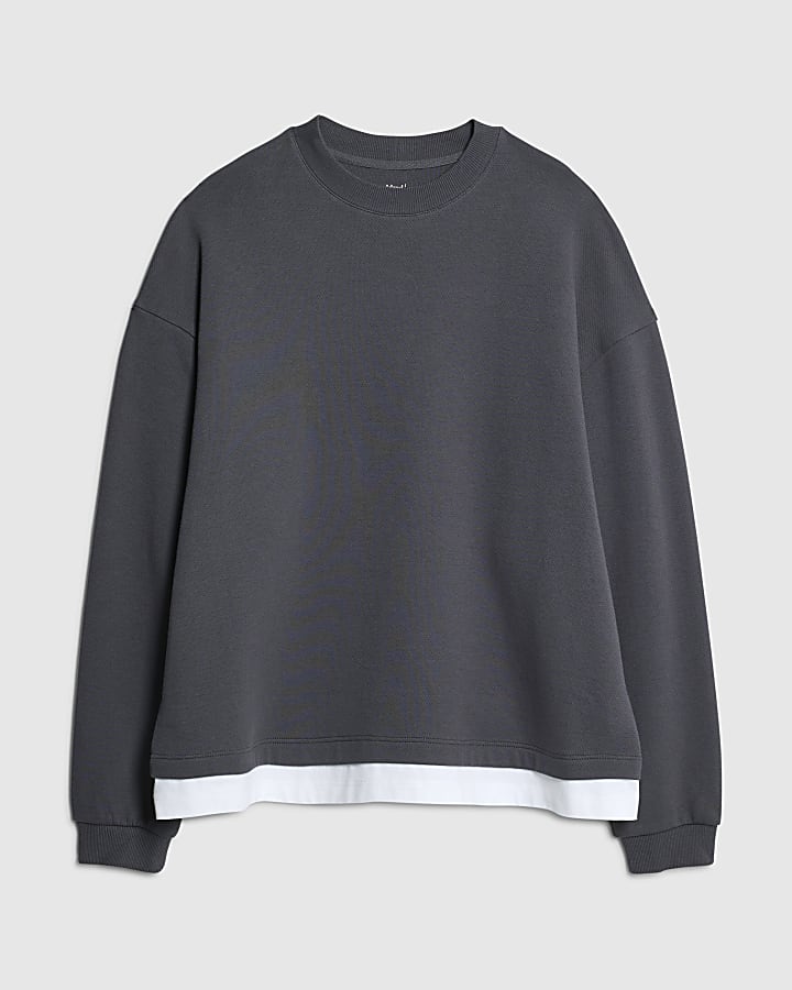Grey Oversized Fit Double Layer Sweatshirt