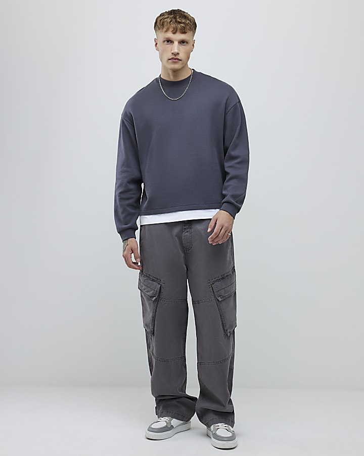 Grey Oversized Fit Double Layer Sweatshirt