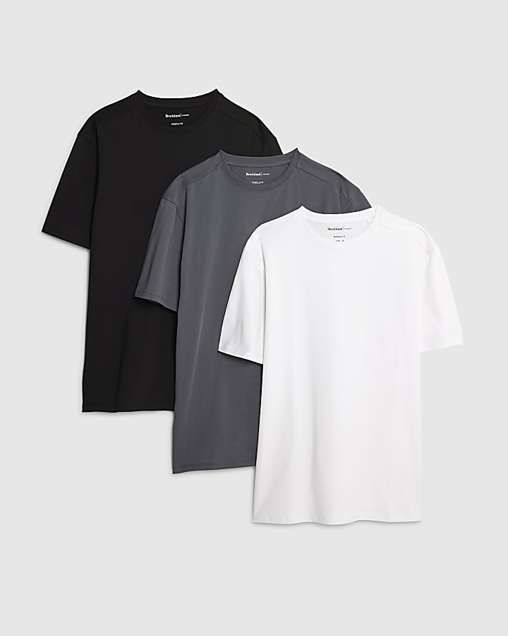 Grey Muscle Fit Pack Of 3 T-Shirts