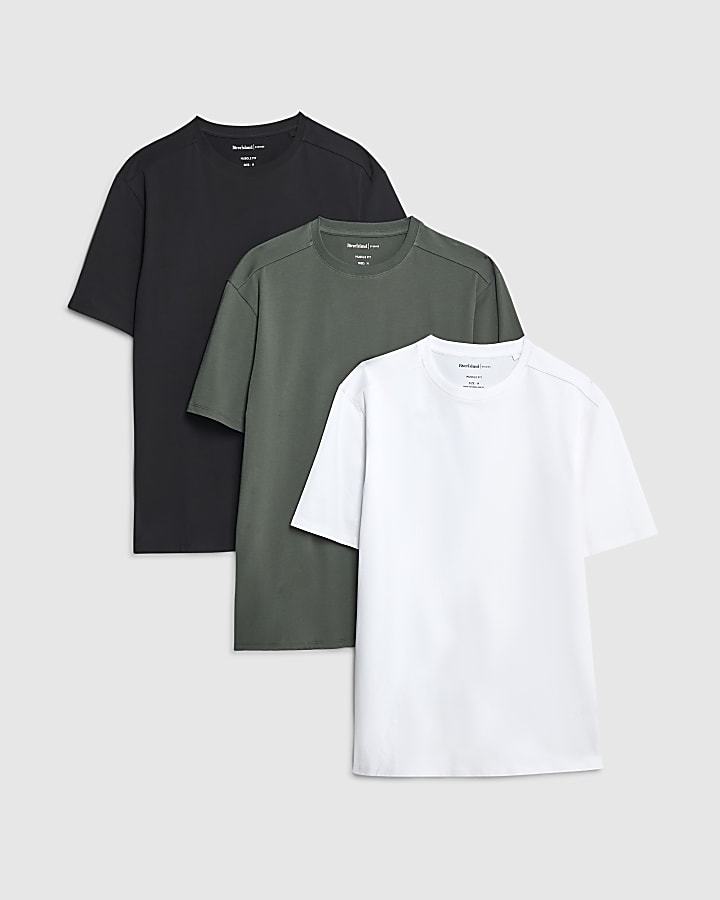 Khaki 3 pack Mixed Muscle Fit T-Shirts