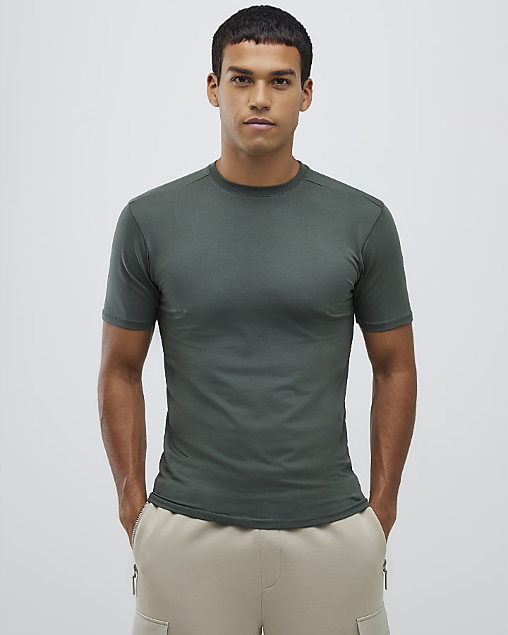 Khaki 3 pack Mixed Muscle Fit T-Shirts