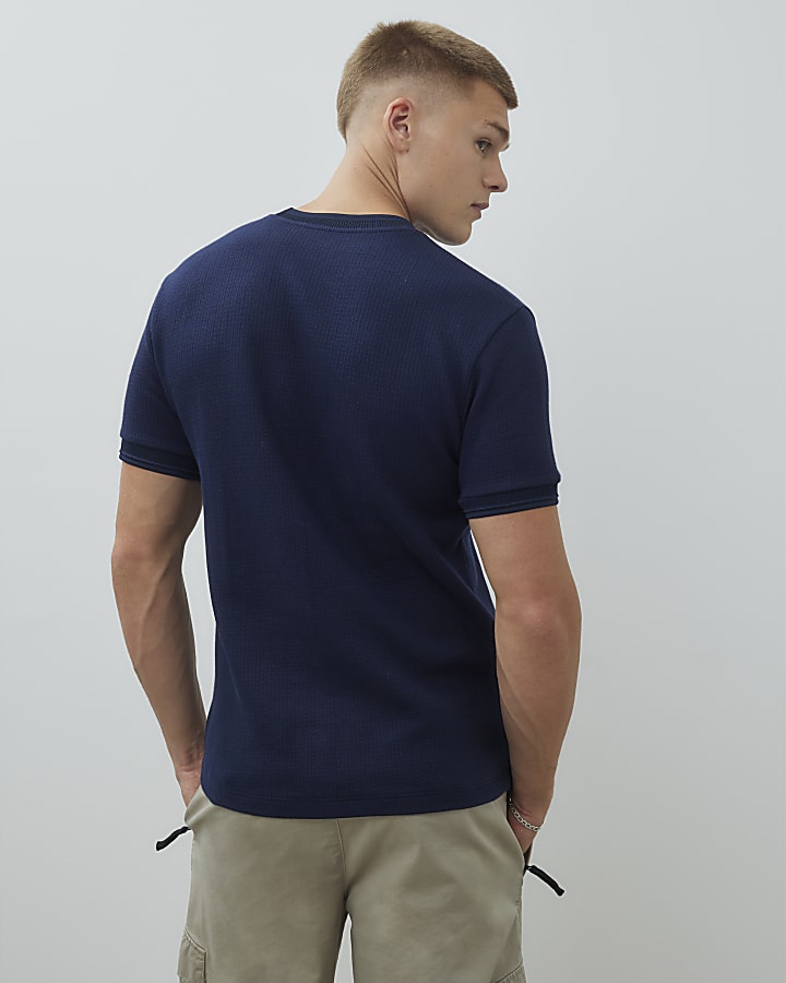 Navy Slim Fit Quilted Badge T-Shirt