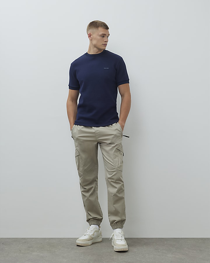 Navy Slim Fit Quilted Badge T-Shirt