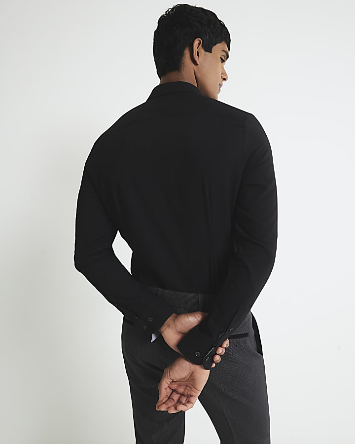 Black Muscle Fit Textured Shirt