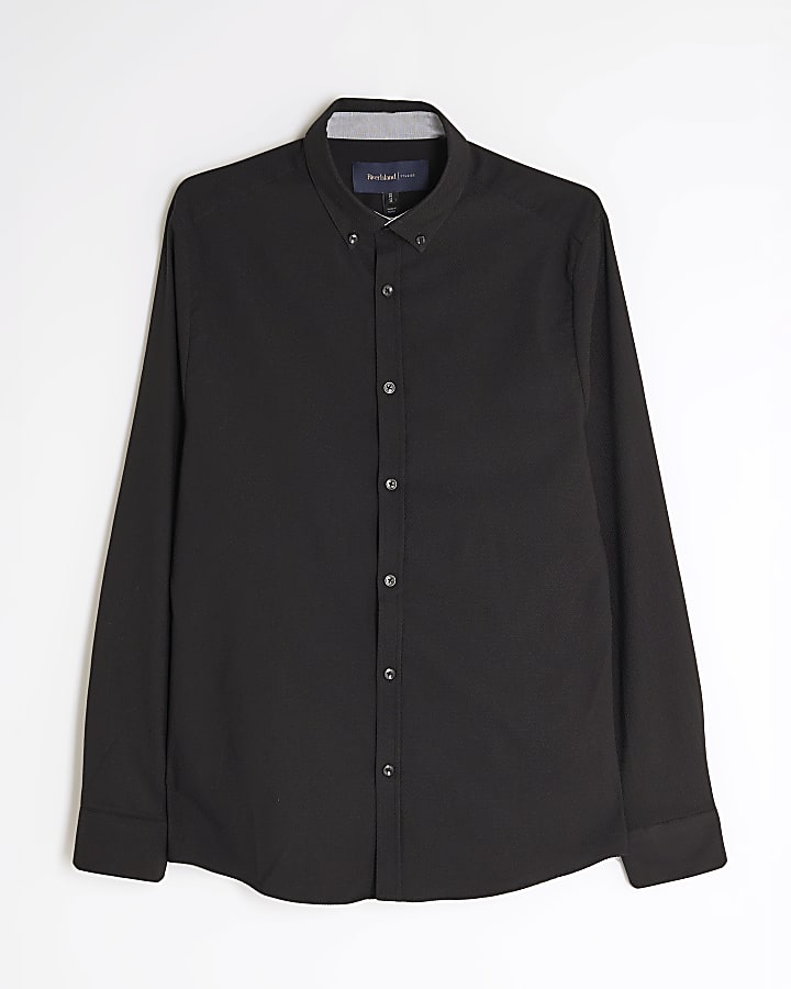 Black Muscle Fit Textured Shirt