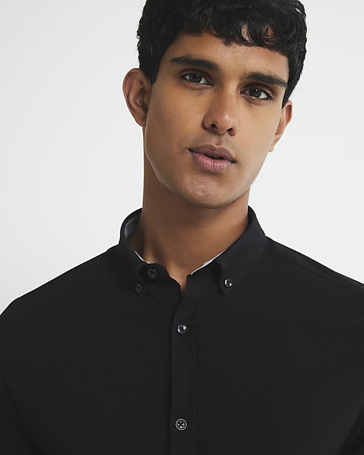 Black Muscle Fit Textured Shirt
