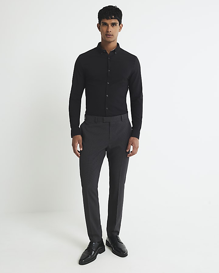 Black Muscle Fit Textured Shirt