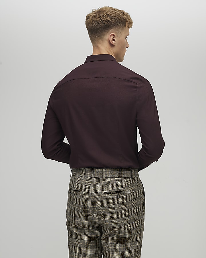 Brown Muscle Fit Textured Shirt