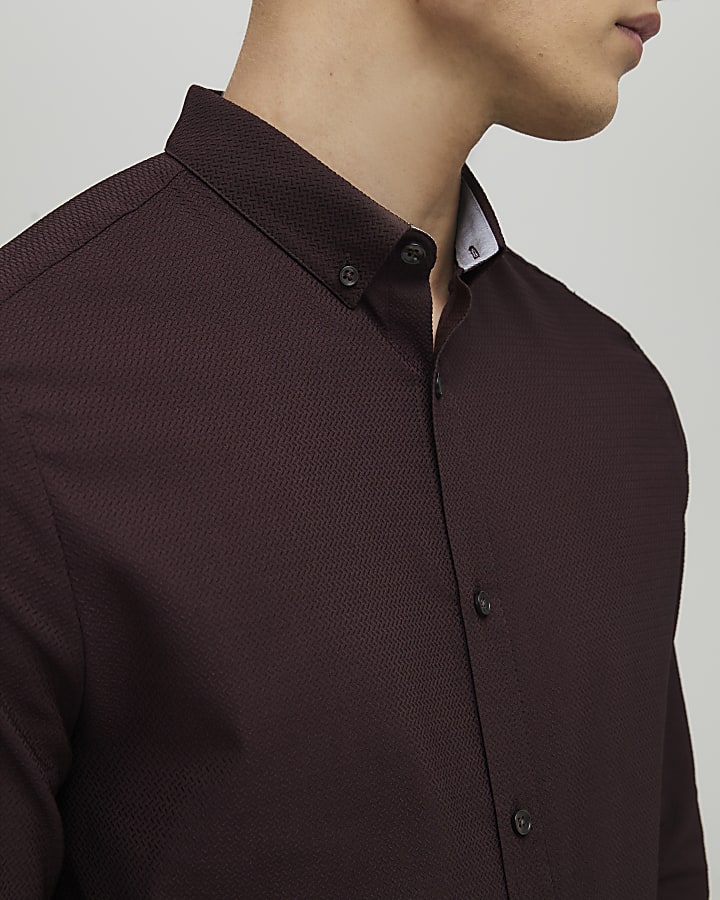 Brown Muscle Fit Textured Shirt