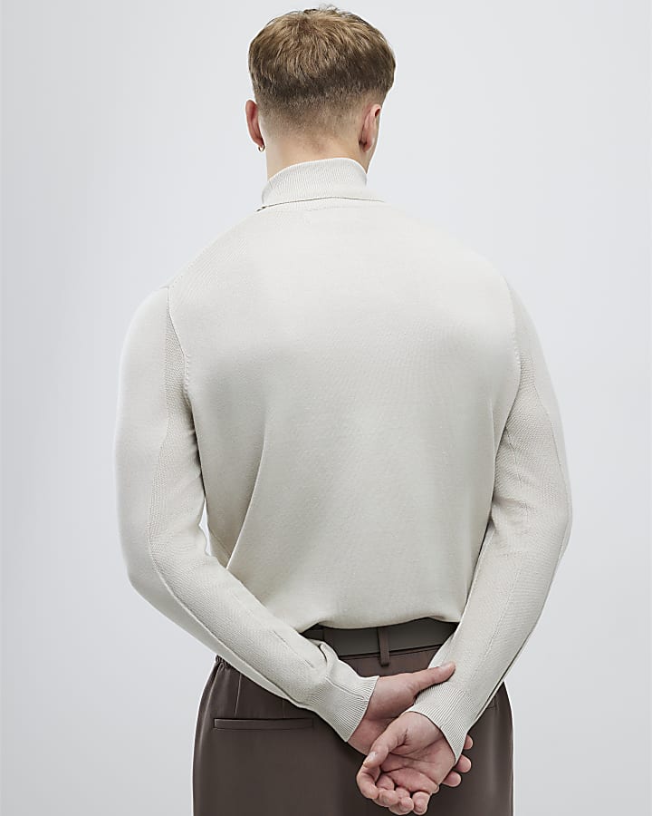 Ecru Slim Fit Roll Neck Jumper