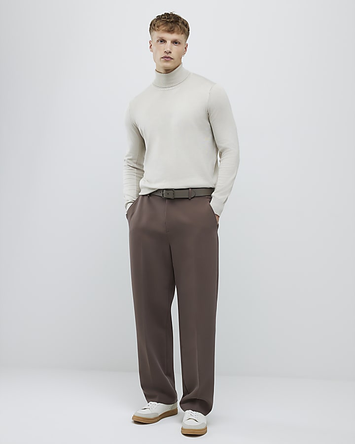 Ecru Slim Fit Roll Neck Jumper