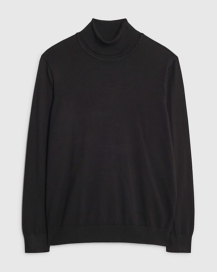 Black Slim Fit Roll Neck Jumper