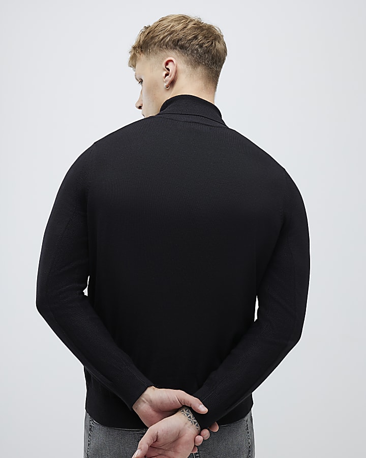 Black Slim Fit Roll Neck Jumper