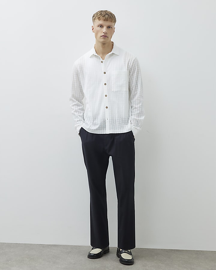 White Regular Fit Grid Textured Shirt