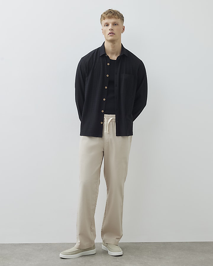 Black Regular Fit Grid Textured Shirt