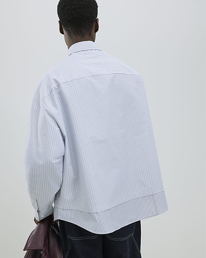 Grey Regular Fit Double Layer Stripe Shirt