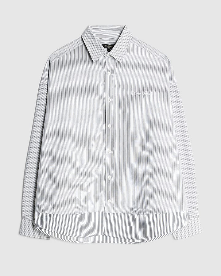 Grey Regular Fit Double Layer Stripe Shirt
