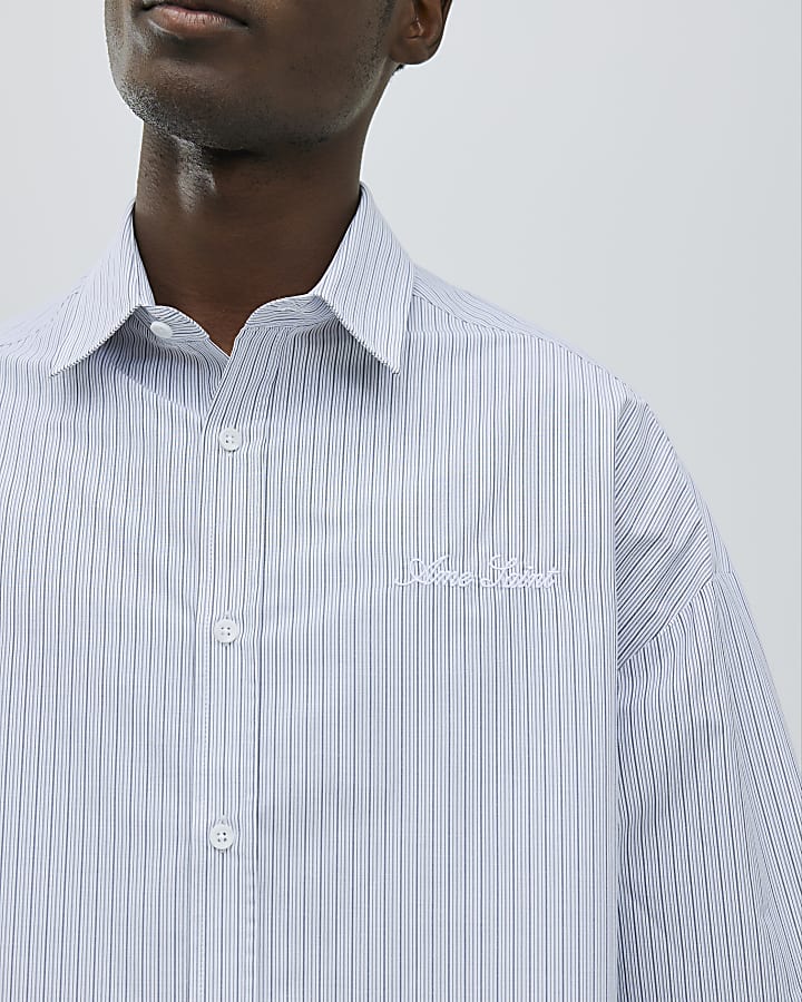 Grey Regular Fit Double Layer Stripe Shirt