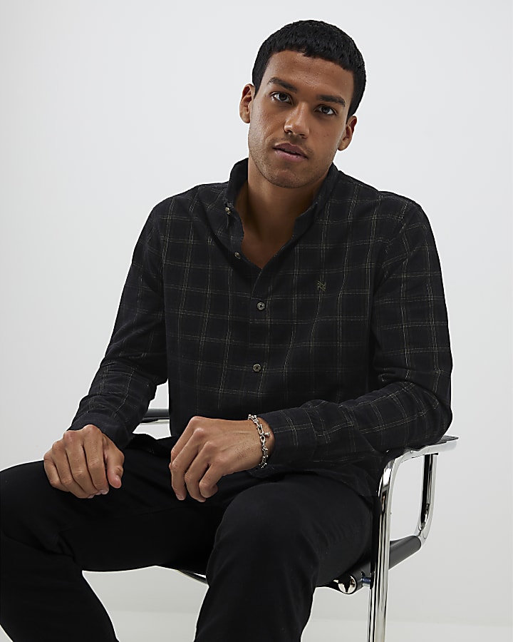 Green Regular fit Micro Check Corduroy Shirt