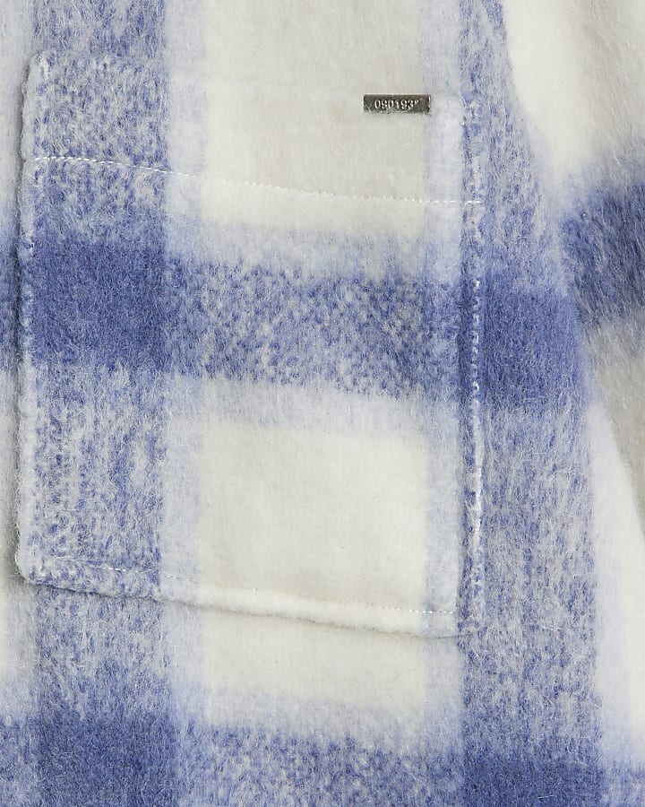 Blue Regular Fit Brushed Check Zip Overshirt