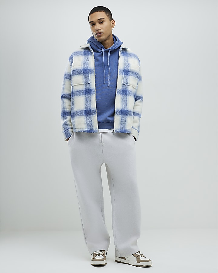 Blue Regular Fit Brushed Check Zip Overshirt