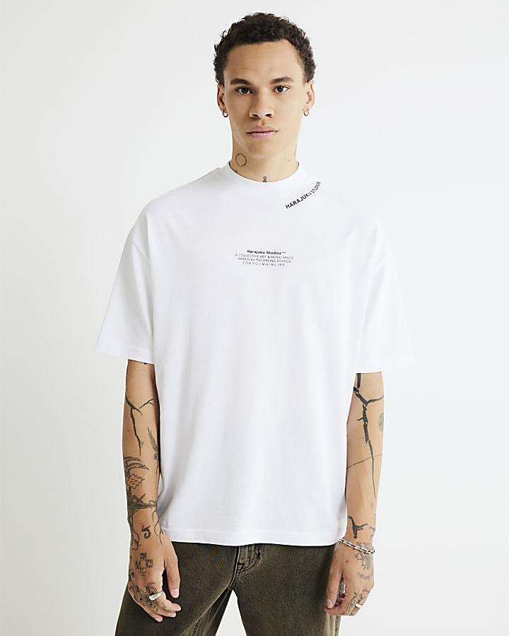 White Oversized Fit Harajuku Studios T-Shirt
