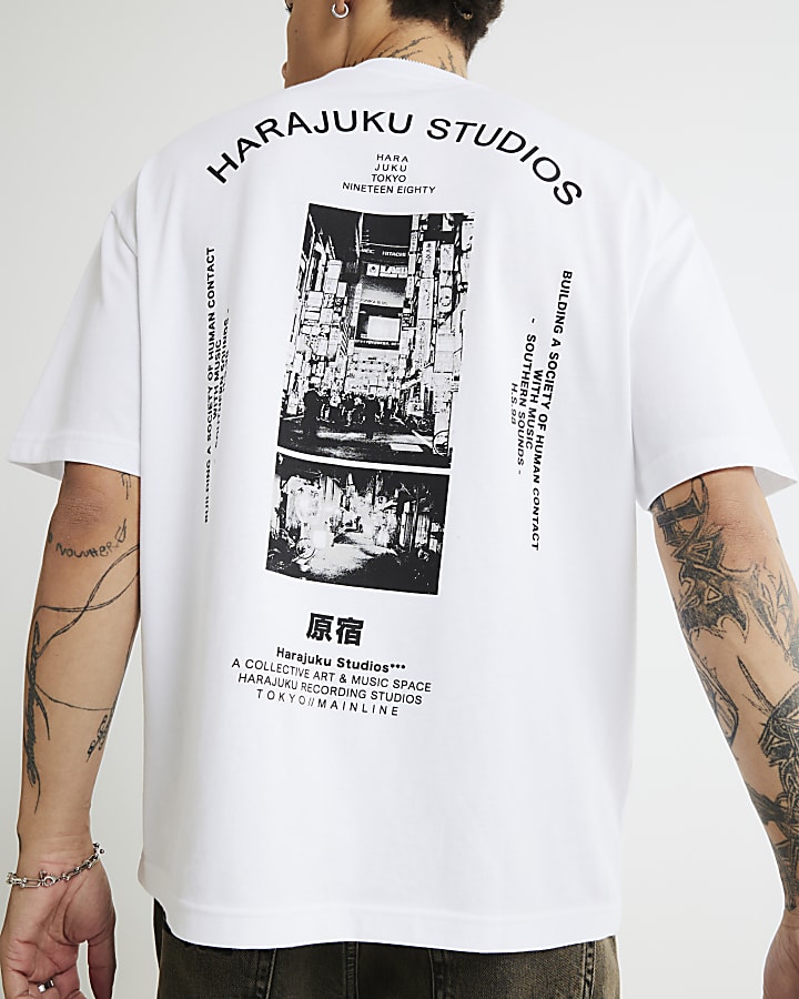 White Oversized Fit Harajuku Studios T-Shirt