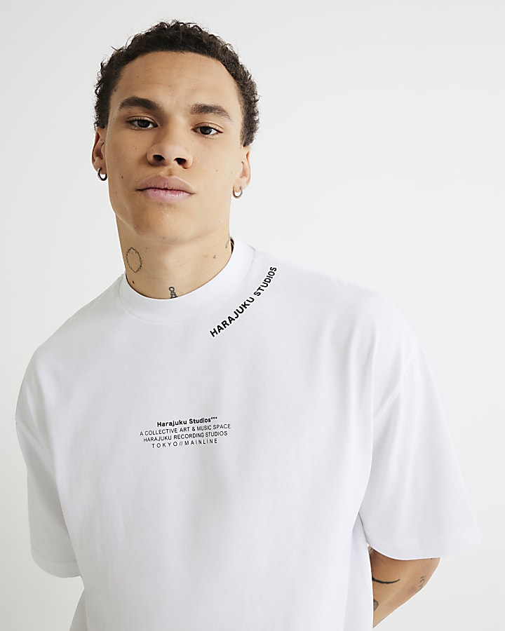 White Oversized Fit Harajuku Studios T-Shirt