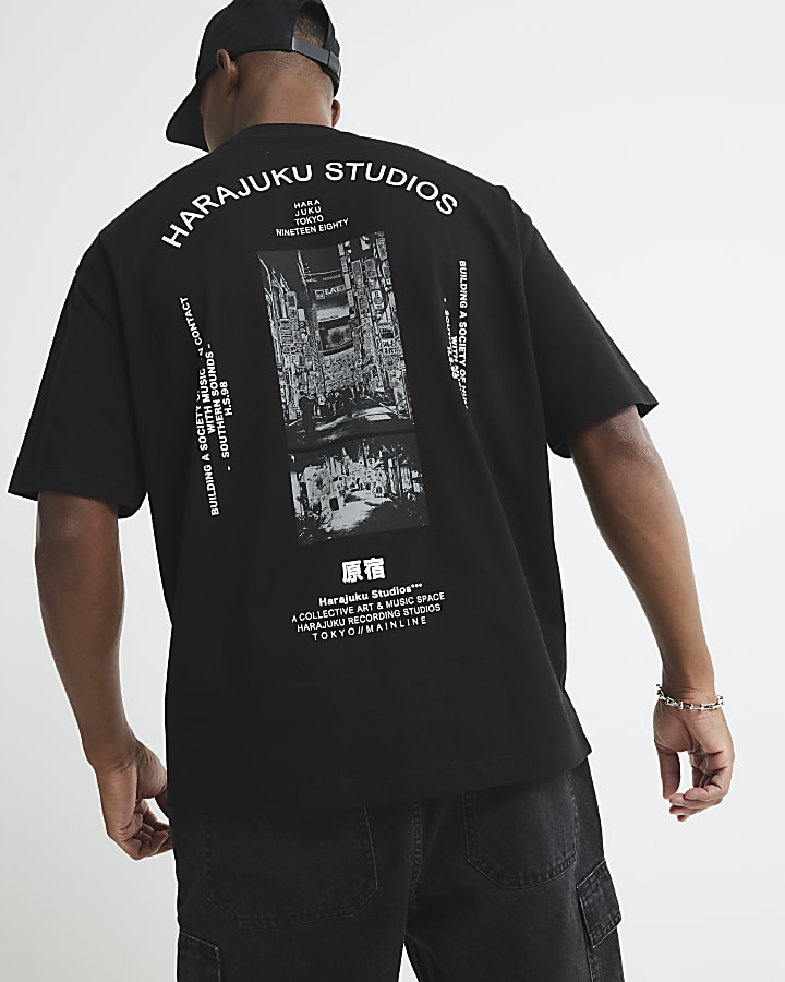 Black Oversized Fit Harajuku Studios T-Shirt