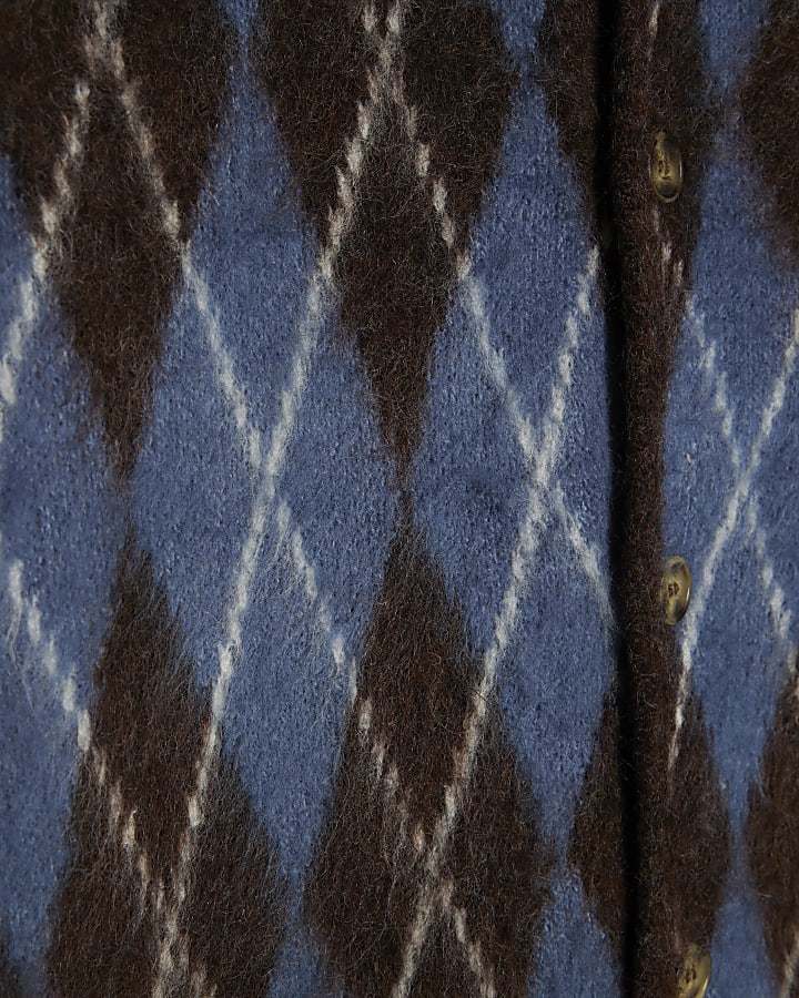 Blue Oversized Fit Argyle Cardigan