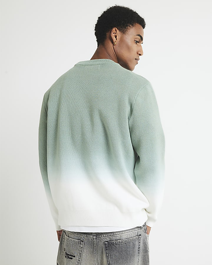 Green Regular Fit Ombre Printed Jumper