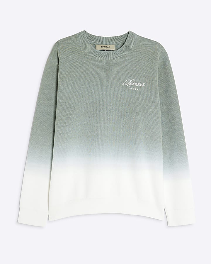 Green Regular Fit Ombre Printed Jumper