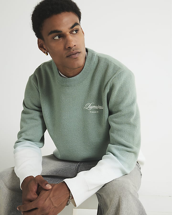 Green Regular Fit Ombre Printed Jumper
