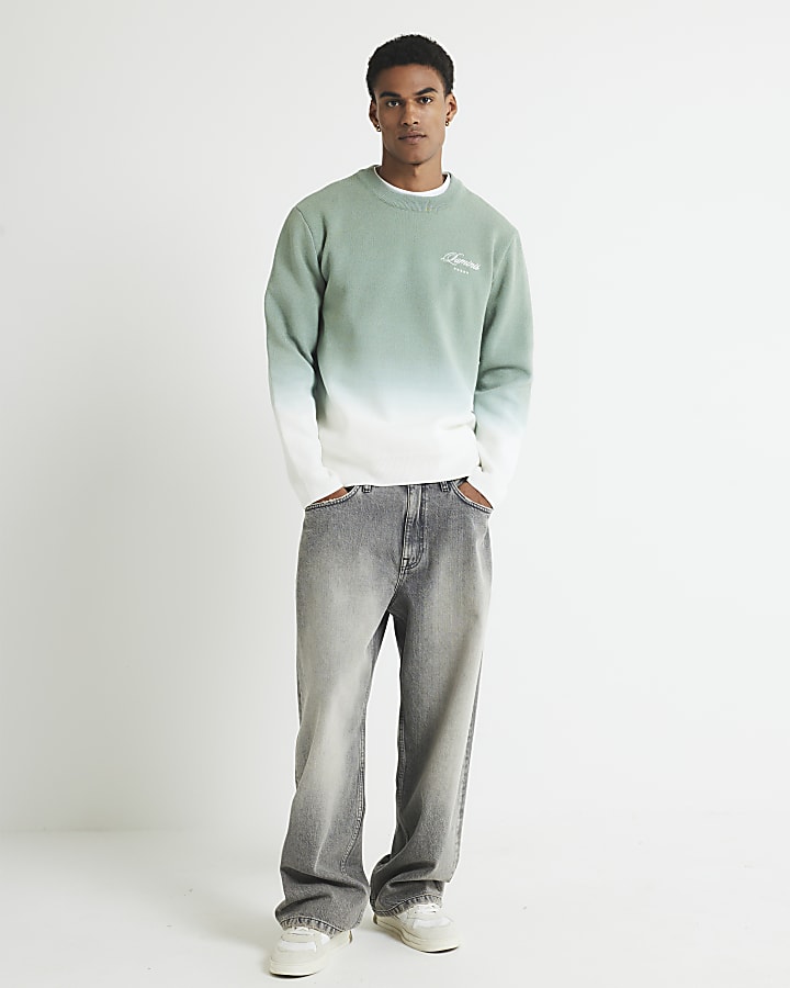 Green Regular Fit Ombre Printed Jumper