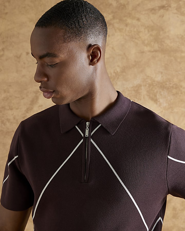 Purple Slim Fit Argyle Polo Shirt