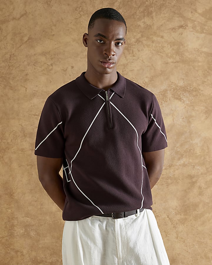 Purple Slim Fit Argyle Polo Shirt